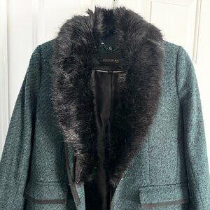 Banana Republic x Nova Fides Italy One Button Tweed Coat Faux Fur Collar XS